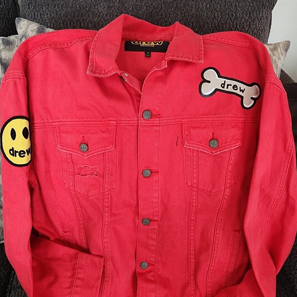 Drew house red denim jacket with dog design #denim #drewhouse